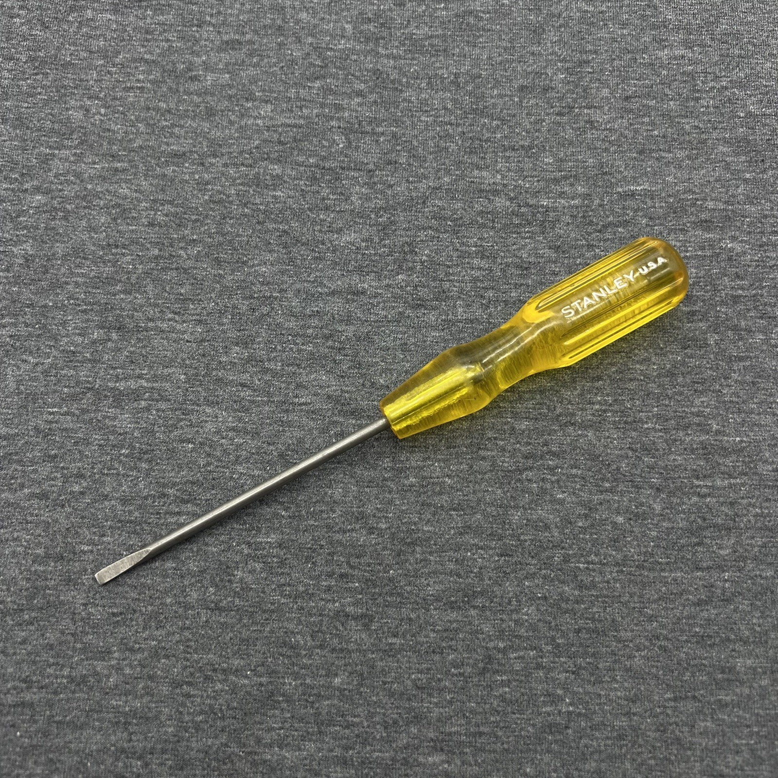 Vintage Stanley Flat Tip Slotted Screwdriver Yellow Handle Made In USA
