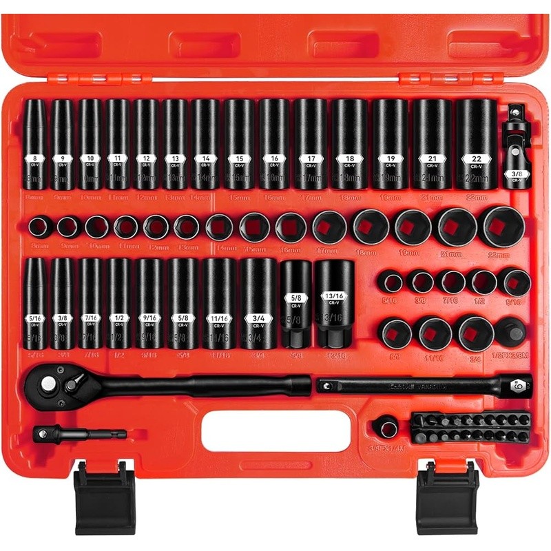 72 PCS 3/8 Inch Drive Impact Socket Set SAE Metric Ratchet Extension Bits New