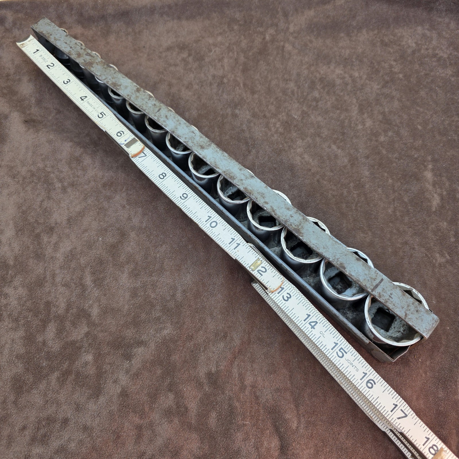 Vintage 14pc Craftsman 1/2″ Drive 12pt 7/16 to 1-1/4 USA =V= & -V- Toolbox Rack