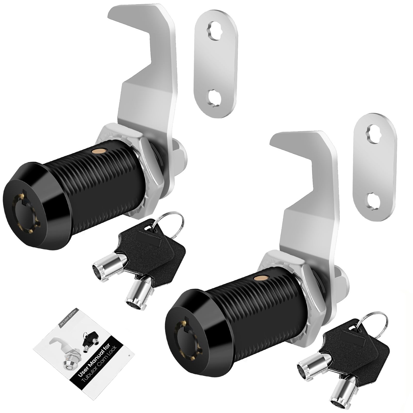 Black Toolbox Lock With Keys, Cabinet 1-1/8 Inch 2 Pack-Black, Matte