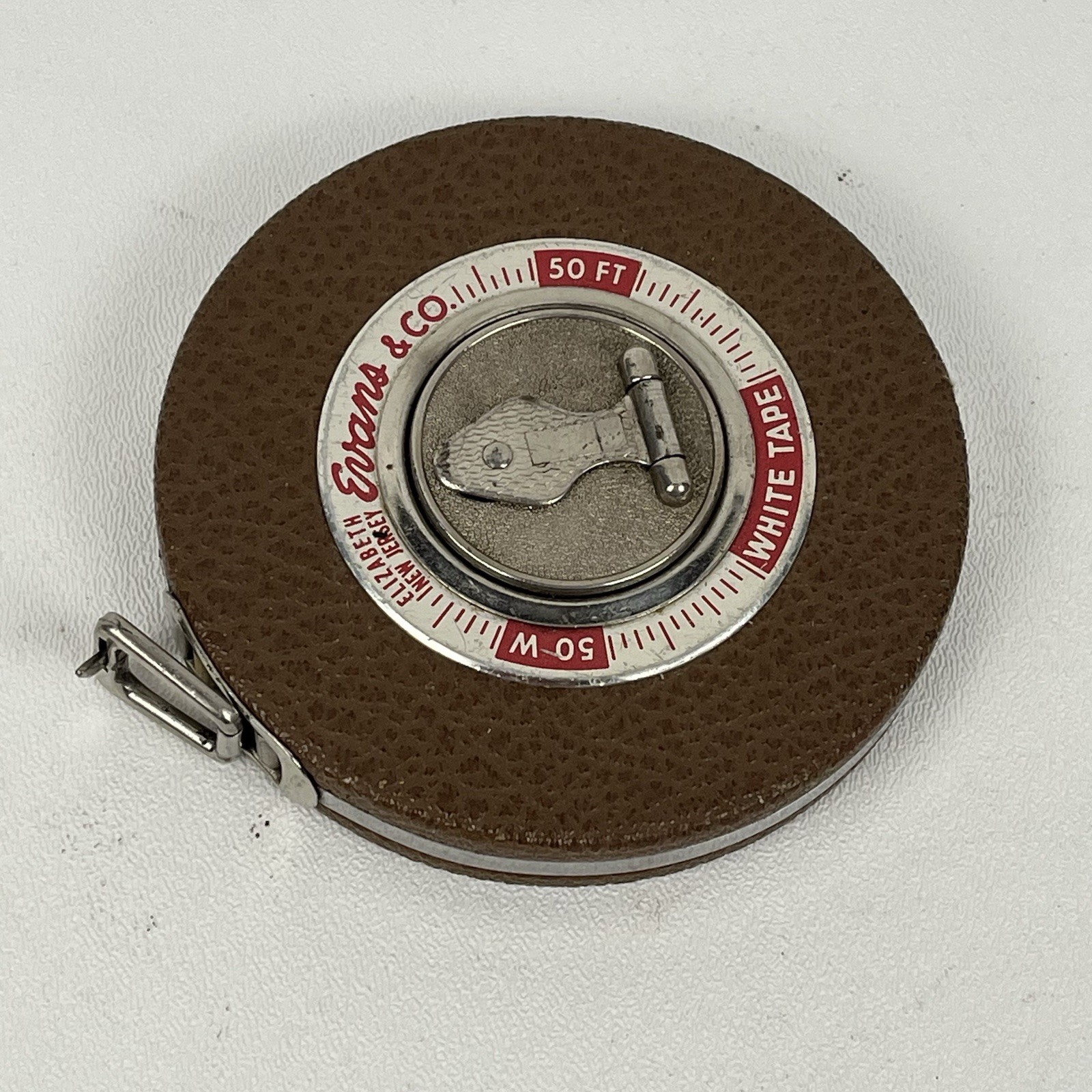Vintage Evans Rule Co 50 Ft White Tape Measure Elizabeth New Jersey