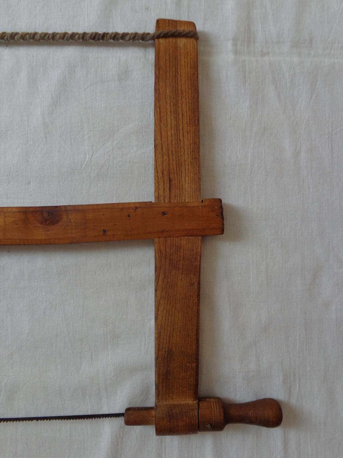 Antique Large Turning Saw Vtg Two Men Bucksaw Bow Iron Wood Primitive Hand Tool