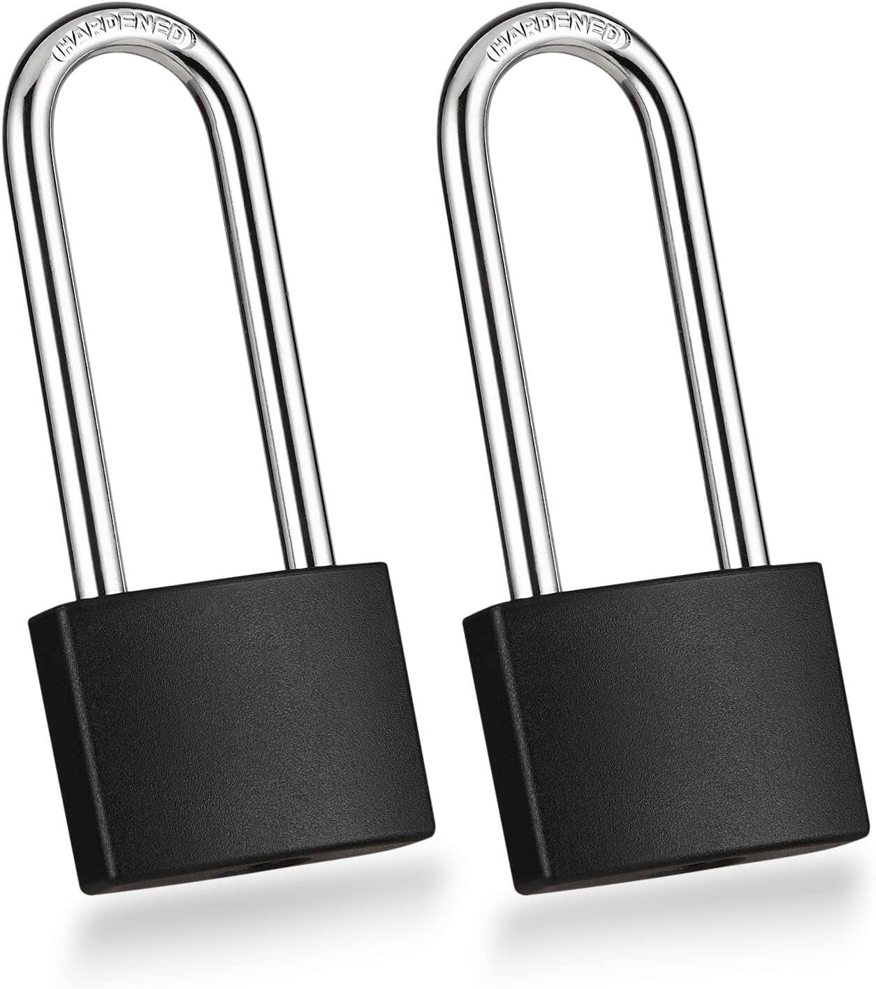2 Pack Covered Aluminum Padlocks with Key, Black Locker Lock with Long Shackle f