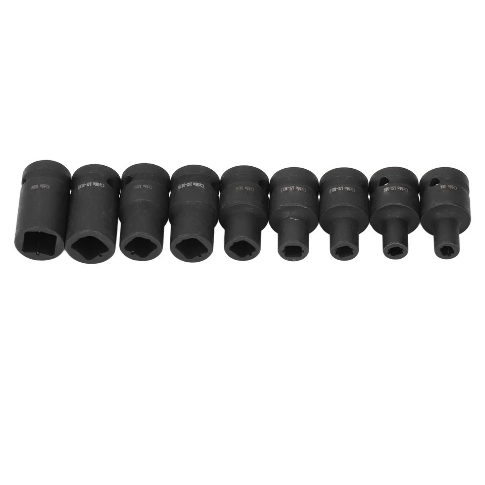 9 Pieces M6-M24 Tap Sockets Cr Molybdenum Steel 1/2 Inch Drive Tap Socket Set