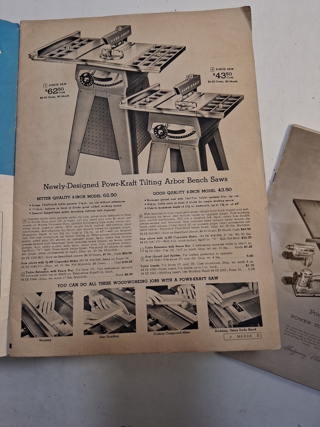 1954-55 Montgomery Ward Powr-Kraft Power Tool Catalogs & 1956-57 MONTGOMERY WARD