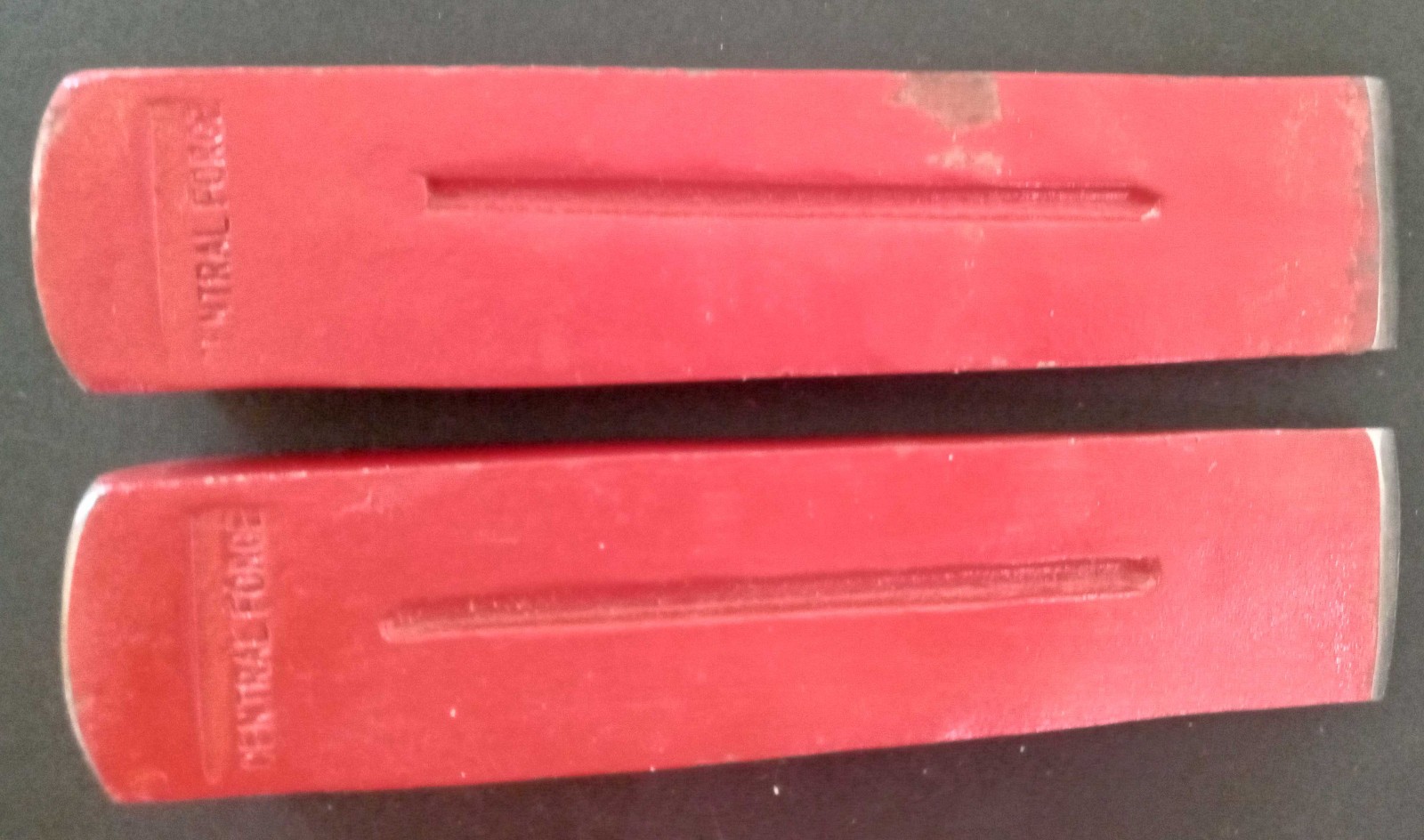 Lot of 2 Central Forge log splitting wedges pre-owned, each 2 3/4 lbs