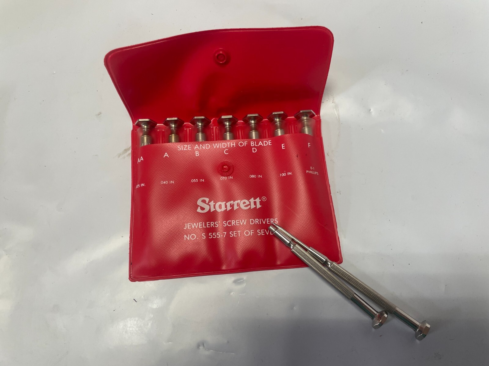 Starrett No. S555-7 Set of Seven Jeweler’s Screw Drivers AA-FF in Case W/ Box!
