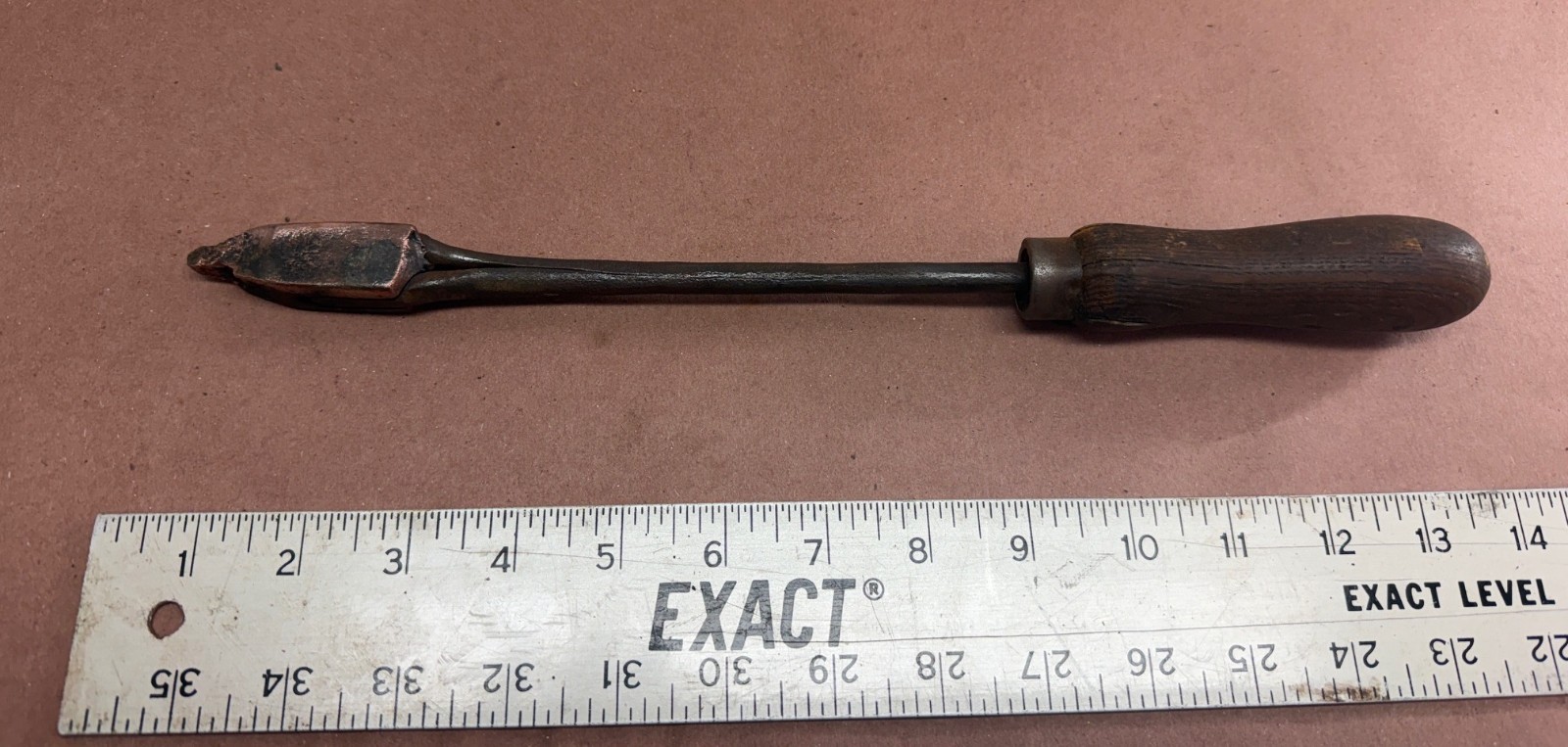 Vintage Copper Tip Soldering Iron Primitive Hand Tool Wood Handle