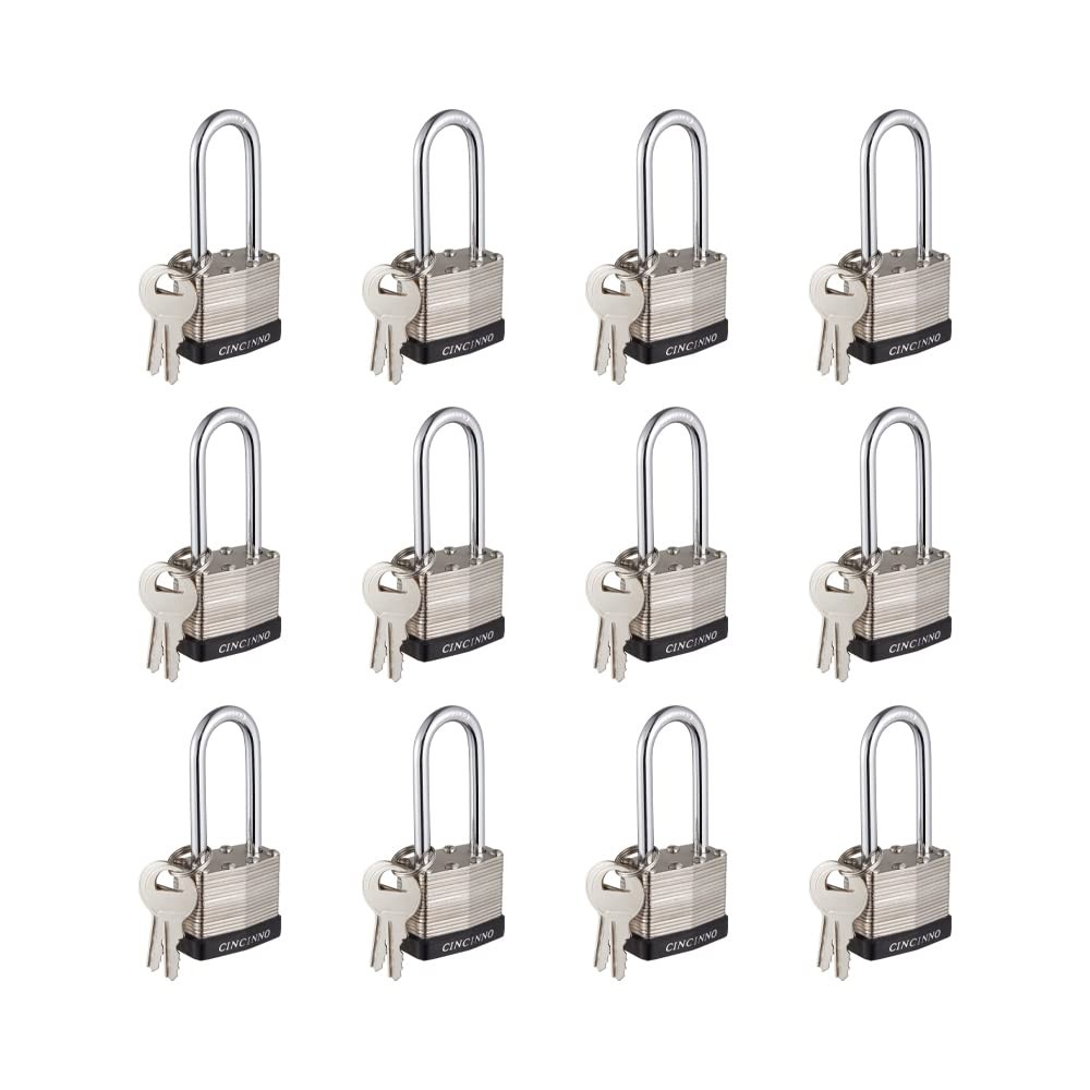 CINCINNO 40mm Keyed Alike Nickel Plated Laminated Steel Padlock, 19/16″ Wide …