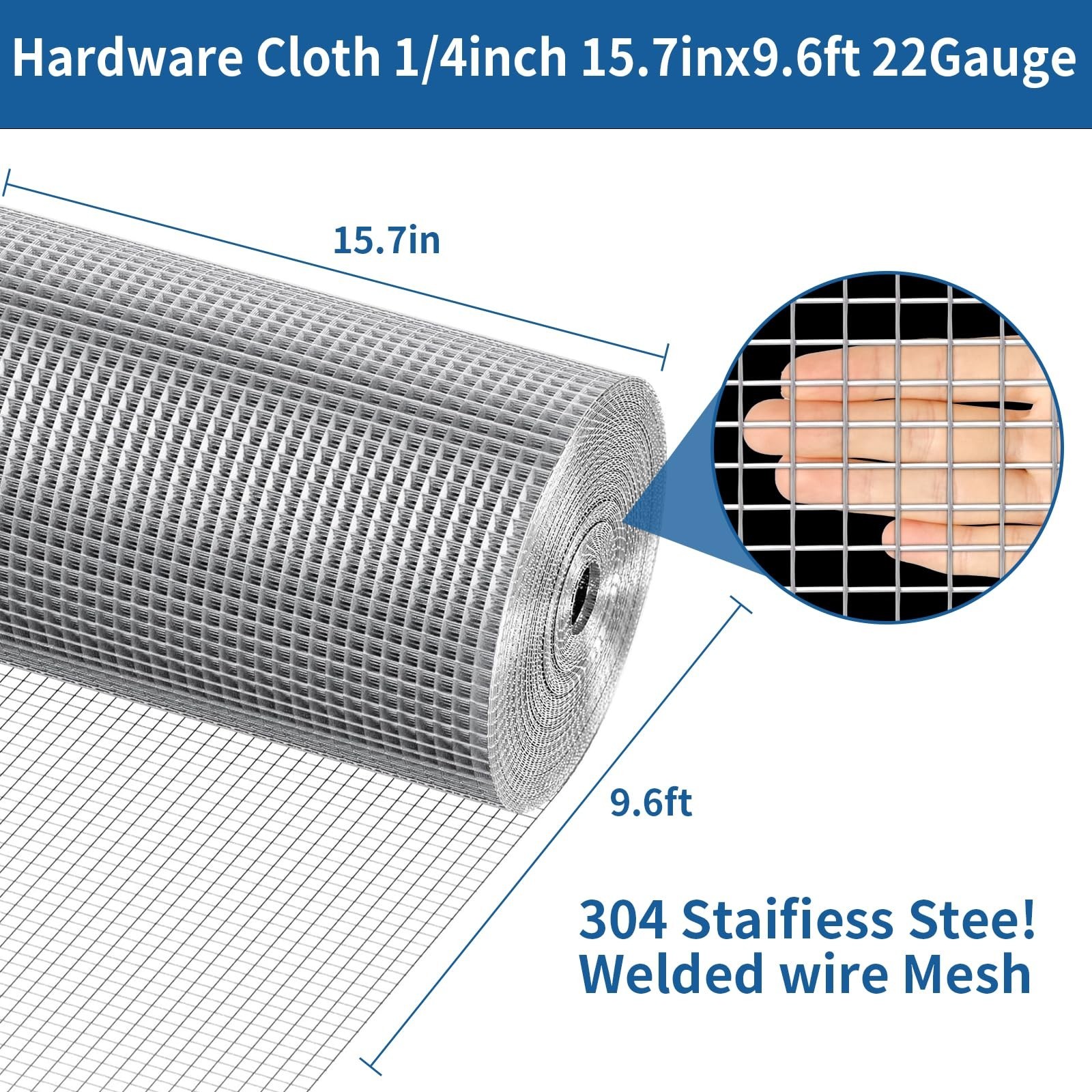 Stainless Steel Welded Wire Mesh, 1/4 inch Hardware Cloth, 22 Gauge Chicken W…