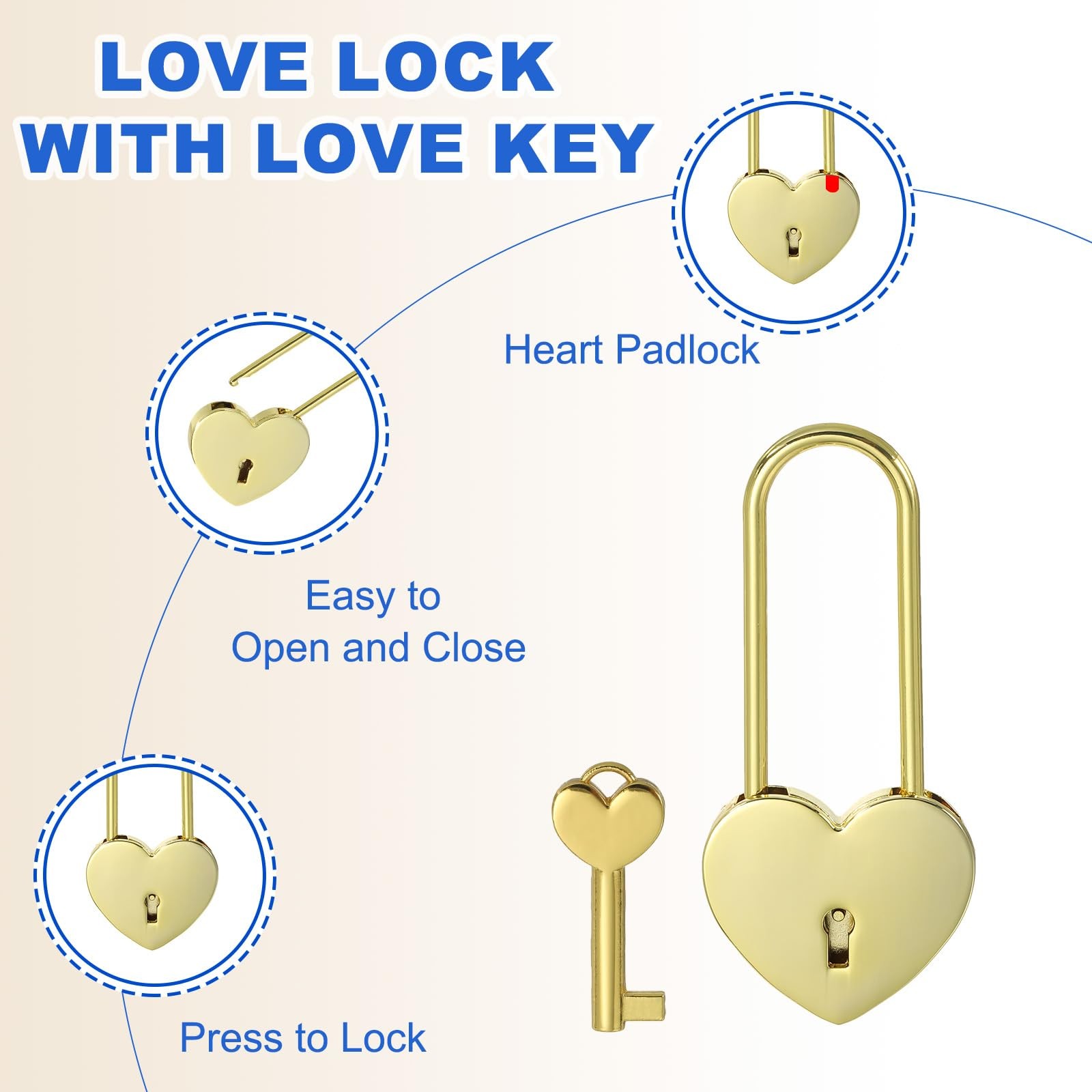3.9 Inch Love Locks Heart Padlock with Key Set, Single Heart Couple Wishing L…