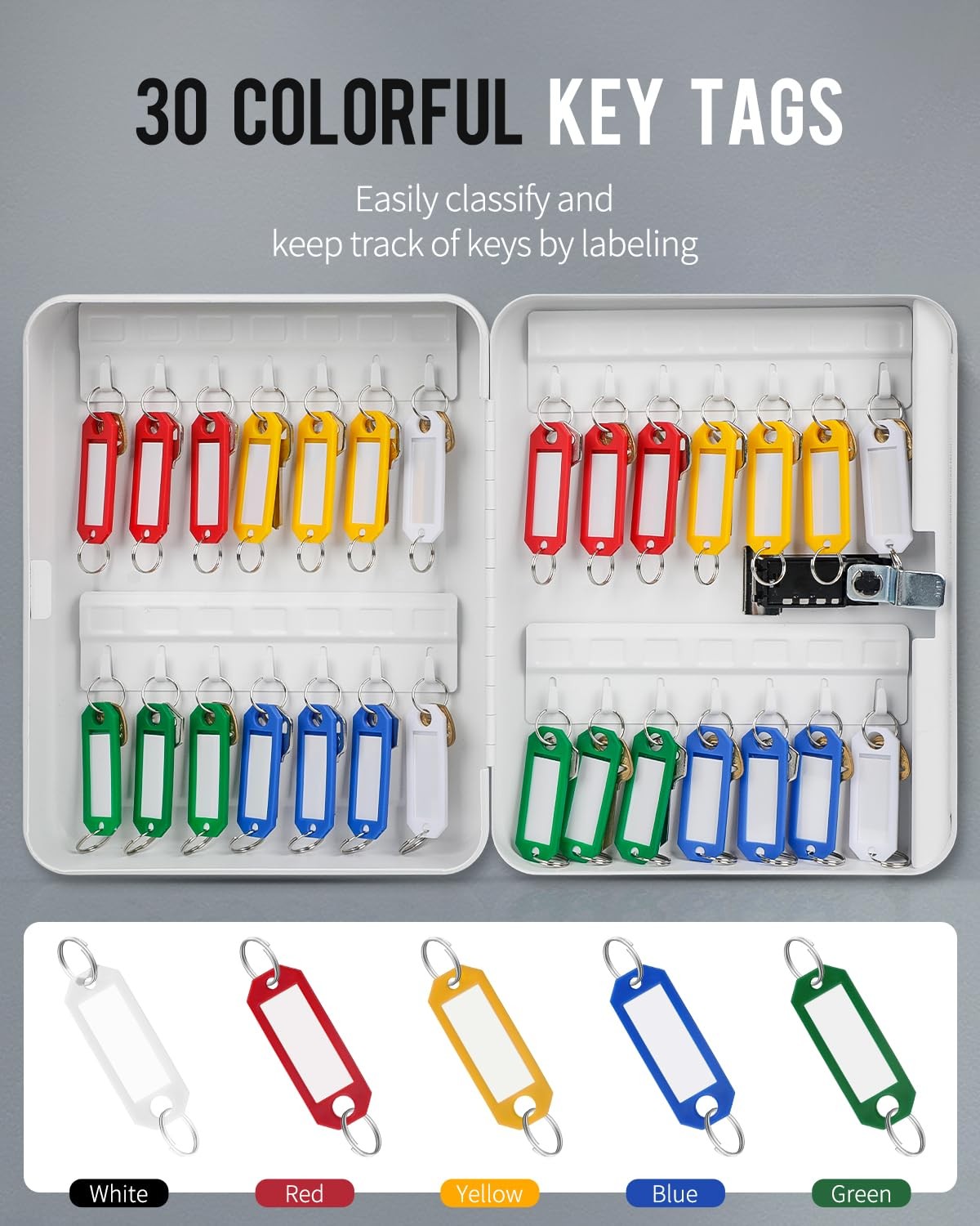 Uniclife 28-Key Steel Key Cabinet with Combination Lock Wall 28 Keys, White