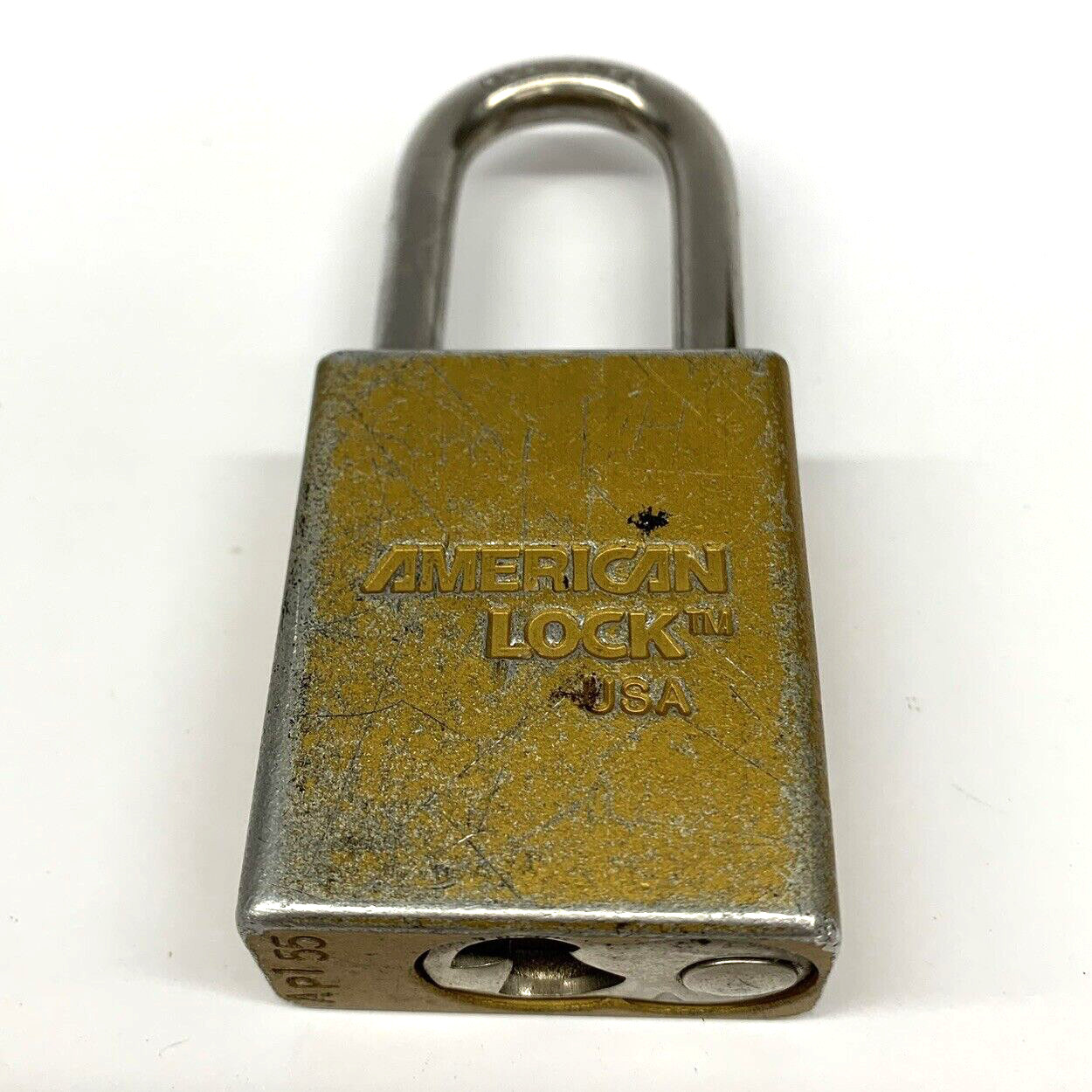 Vintage American Lock UFJ Hardened Padlock Series 1105 W/ 2 Keys Gold Body USA