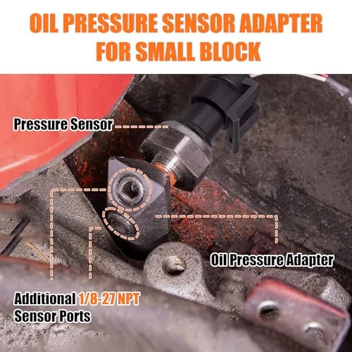 Oil Pressure Sensor Thread Adapter, 1/8-27 NPT Port Plugs for Chevy/GM Small