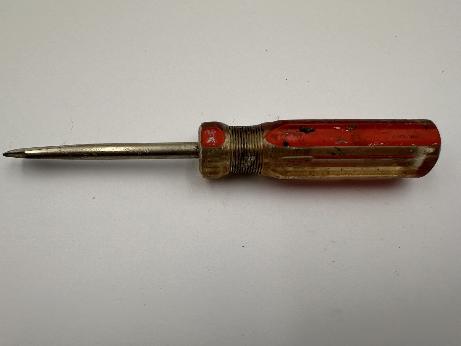 Vintage Stanley England 7” Flat Head Screwdriver Red And Clear Acetate Handle