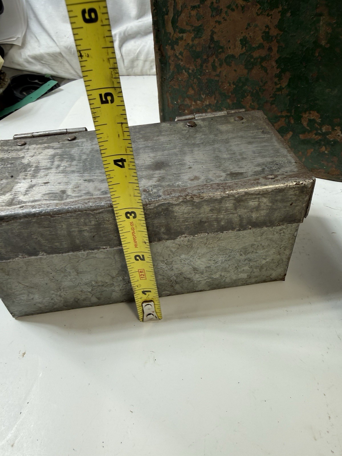 Vintage Industrial Metal Tool Box Lot Green Steel Box with Tray Galvanized