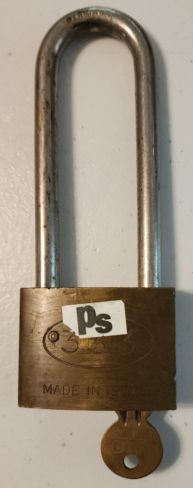 Vintage 333 Long Shackle Brass Padlock Made In Israel with Key 1.1 lb