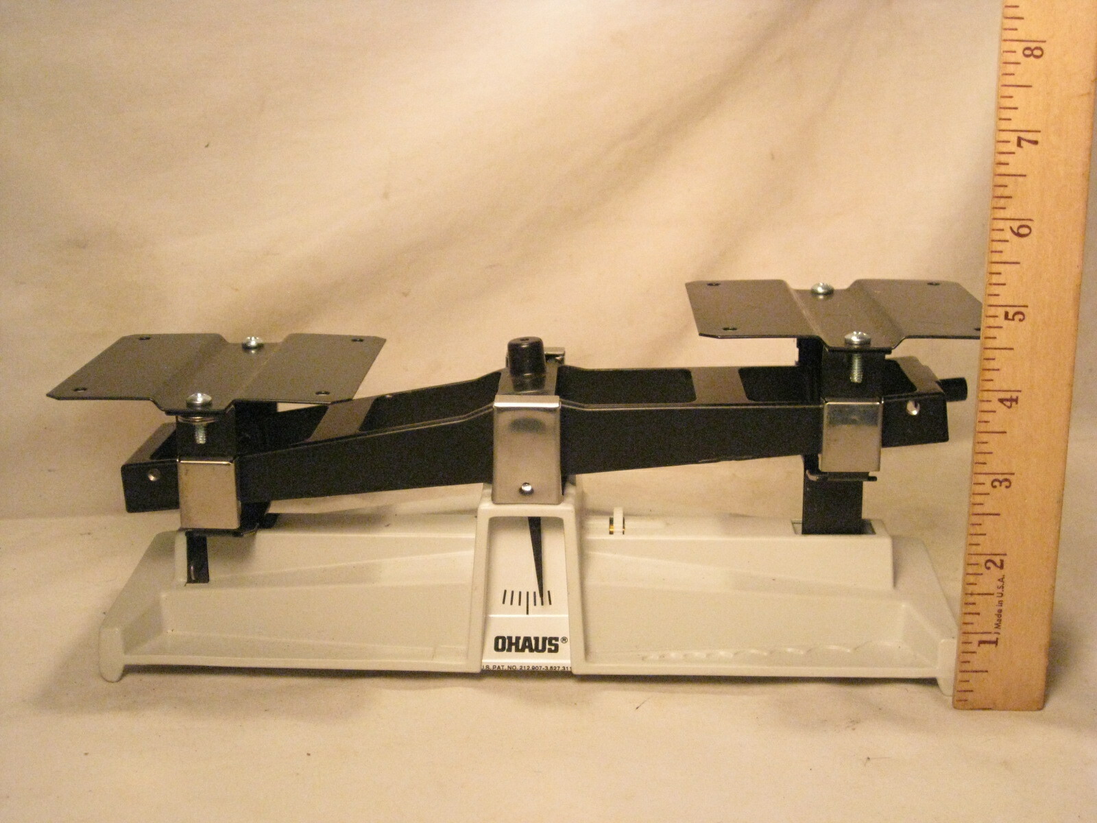 vintage OHAUS balance scale metal lab U.S. Pat. No. 212,907-3,527,311