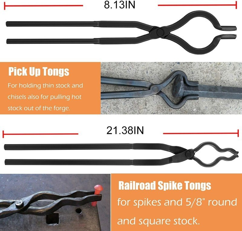 Blacksmith Tongs Railroad Spike Tongs Pick-up Tongs Hook Jig V-Bit Blade Tongs