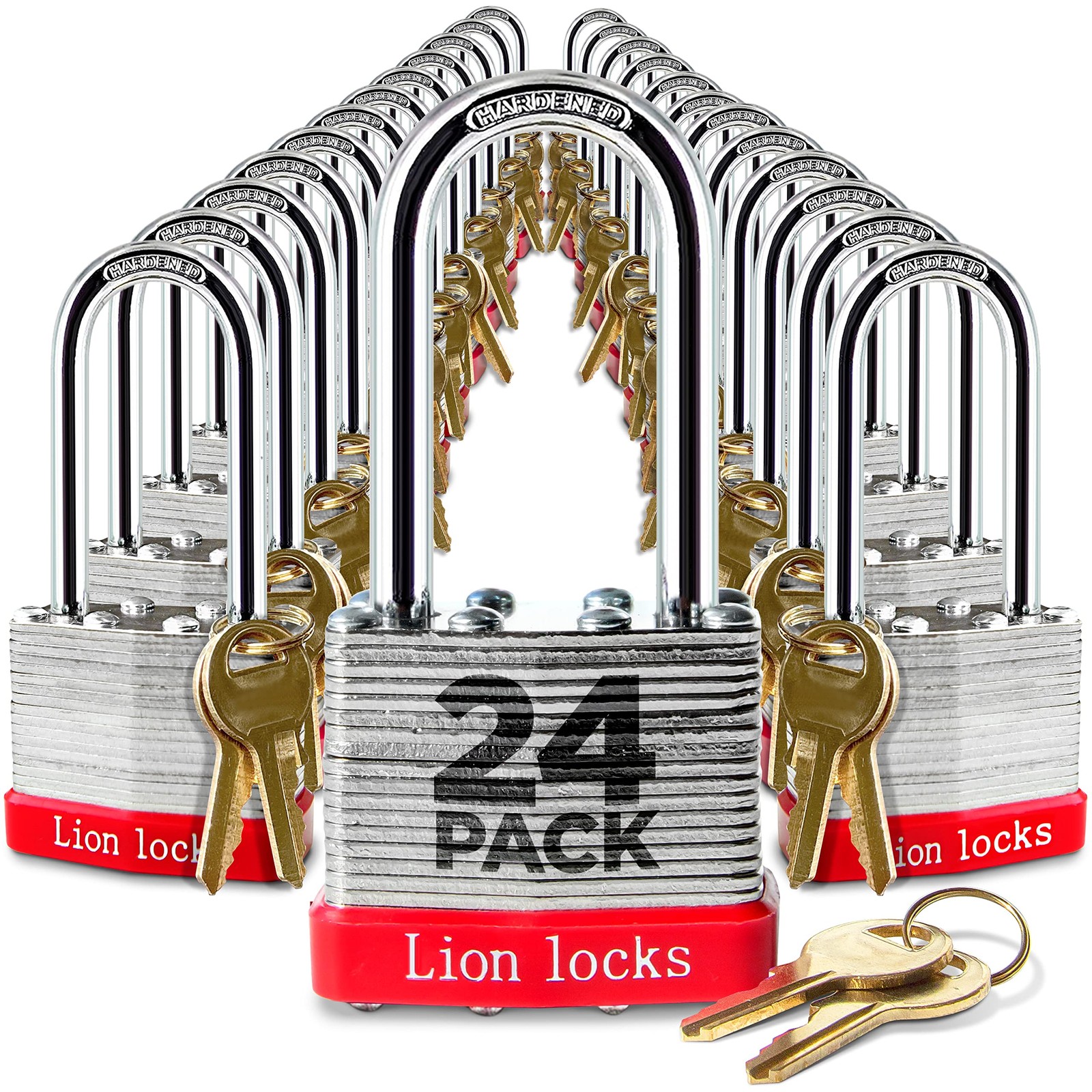 24 Keyed Alike Padlocks, 2″ Shackle, 48 Keys, Outdoor Use, Hardened Steel, Pi…
