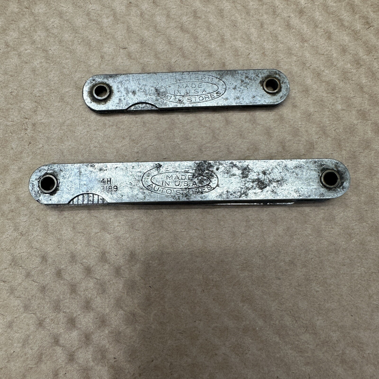 TWO VINTAGE WESTERN AUTO STORES PRECISION FEELER GAUGES ONE WITH RULER