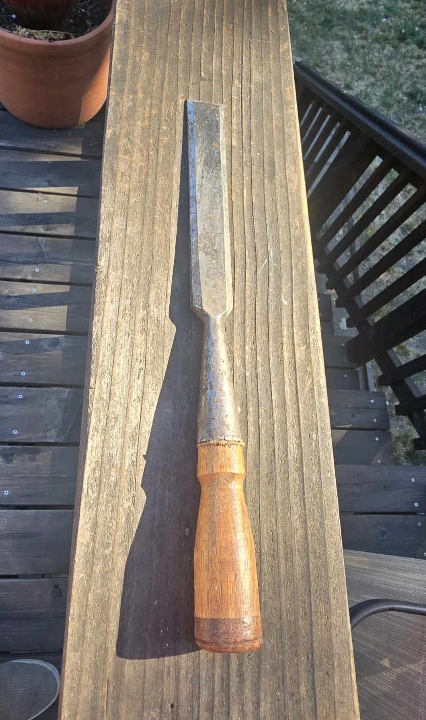Vintage 1″ Shapleigh DE Diamond Edge USA Chisel Wood Handle Leather Cap