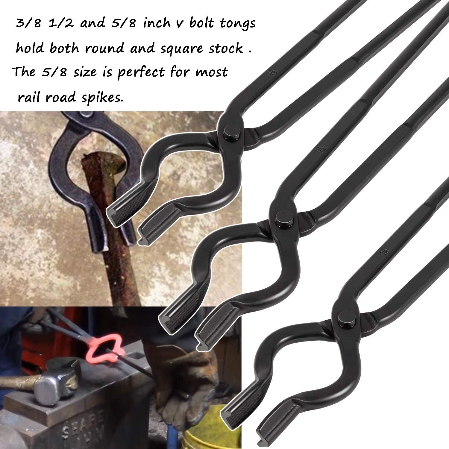 6pcs Blacksmith V-Bolt Tongs Set 3/8″ 1/2″ 5/8″ 3/4″ 7/8″ 1″ Anvil Forge Bladesm
