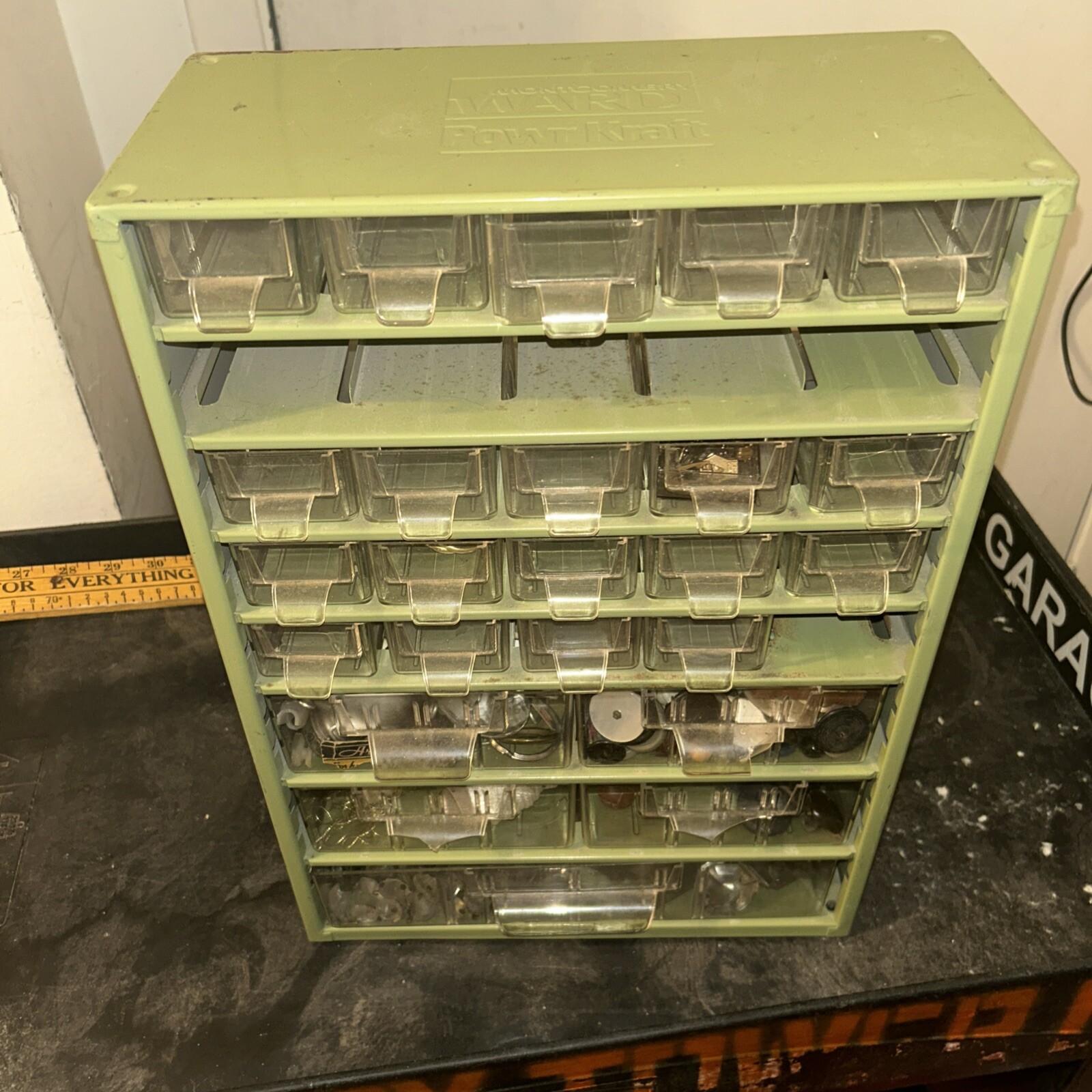 Vintage Montgomery Ward Powr-Kraft Industrial Tool Box Metal Chest 17.5×12.2×5.7