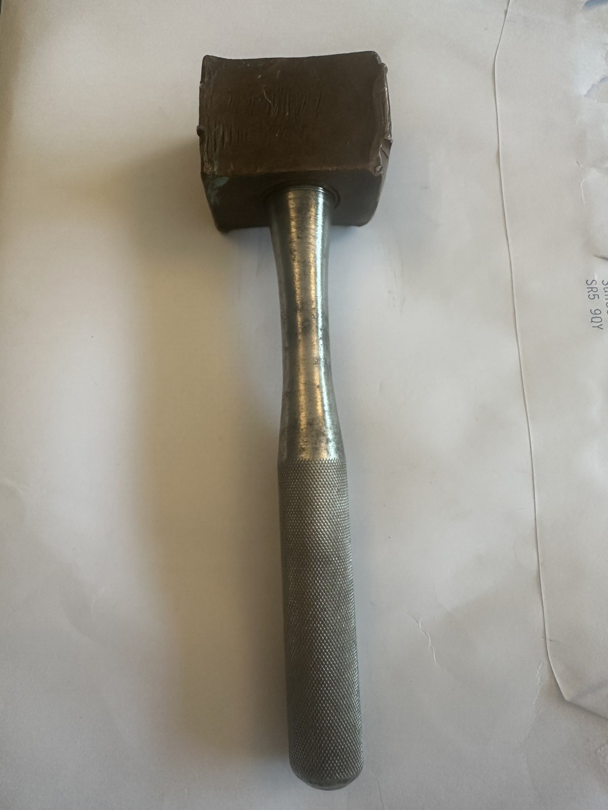 Vintage Engineers COPPER HEADED Mallet engine turned steel handle. 847 grams.