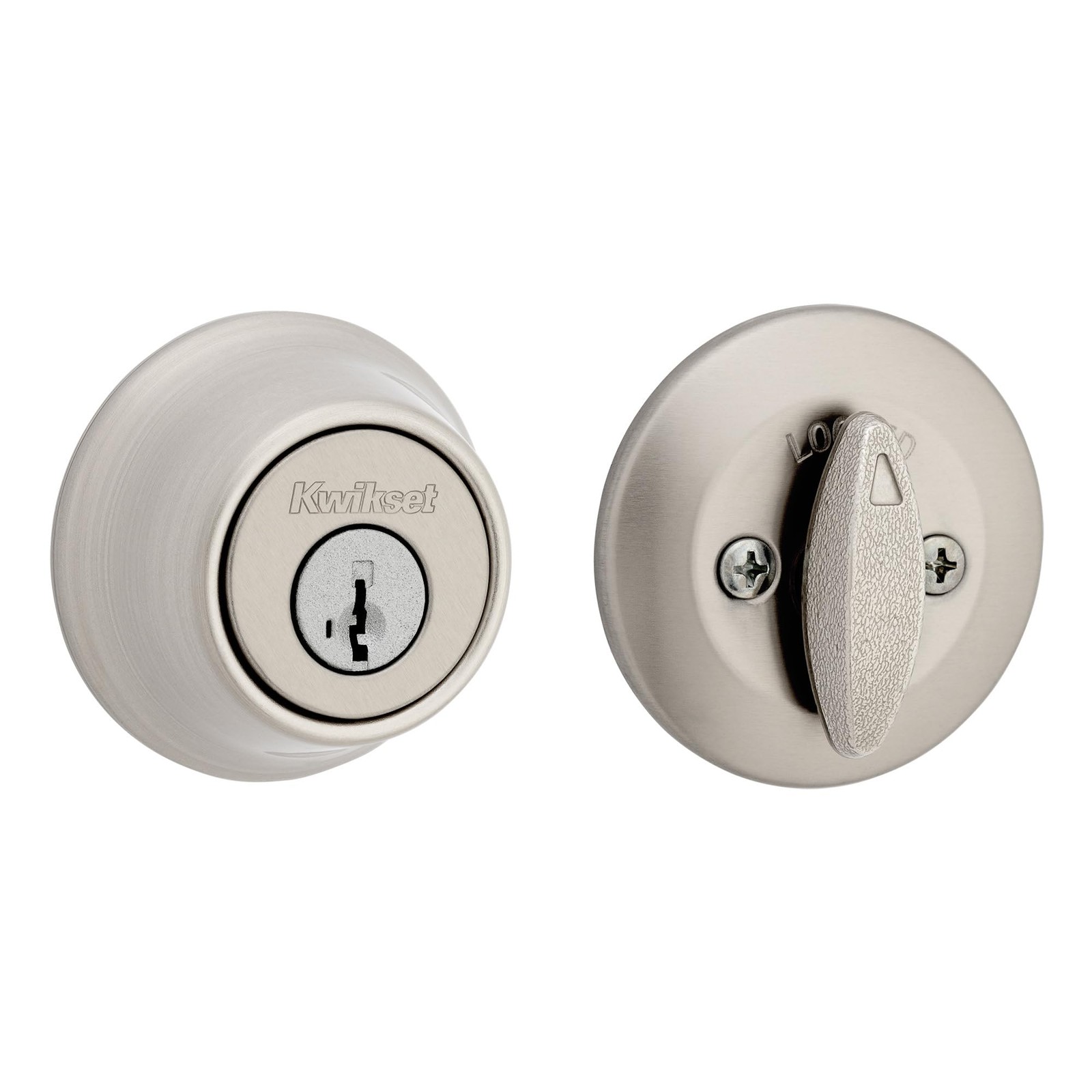 660 Deadbolt Lock, Satin Nickel Round Exterior Keyed Front Entry Door, Single