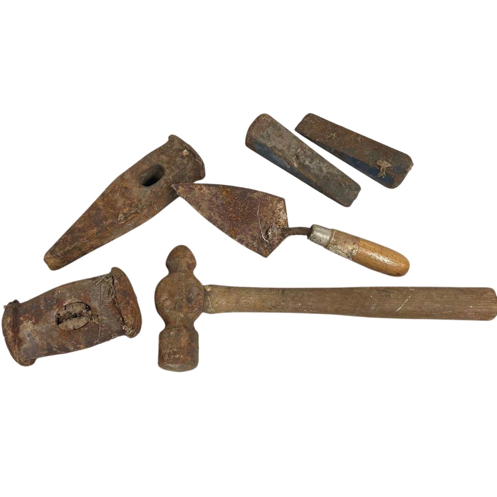 6 Vtg Metal Tools Spade Ball Peen Hammer Sledge Hammer Head, Wood Splitter, Maul