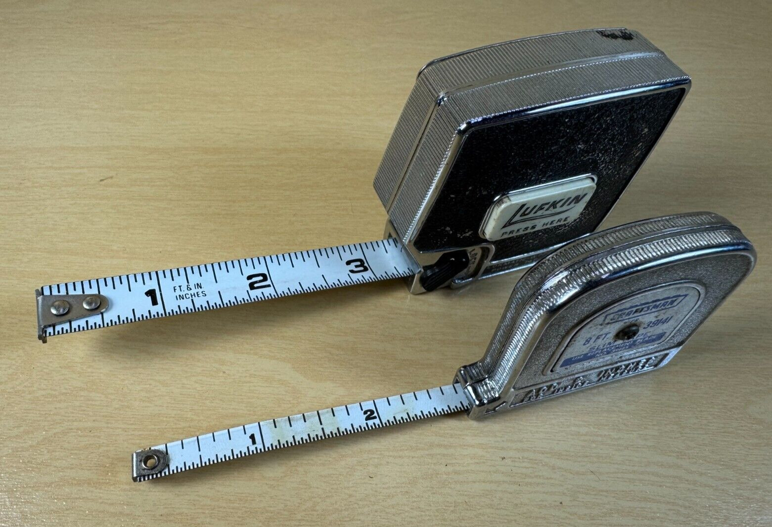 Lot of 2 Vintage Tape Measures – LUFKIN 10ft W7210 & CRAFTSMAN 8ft 39141