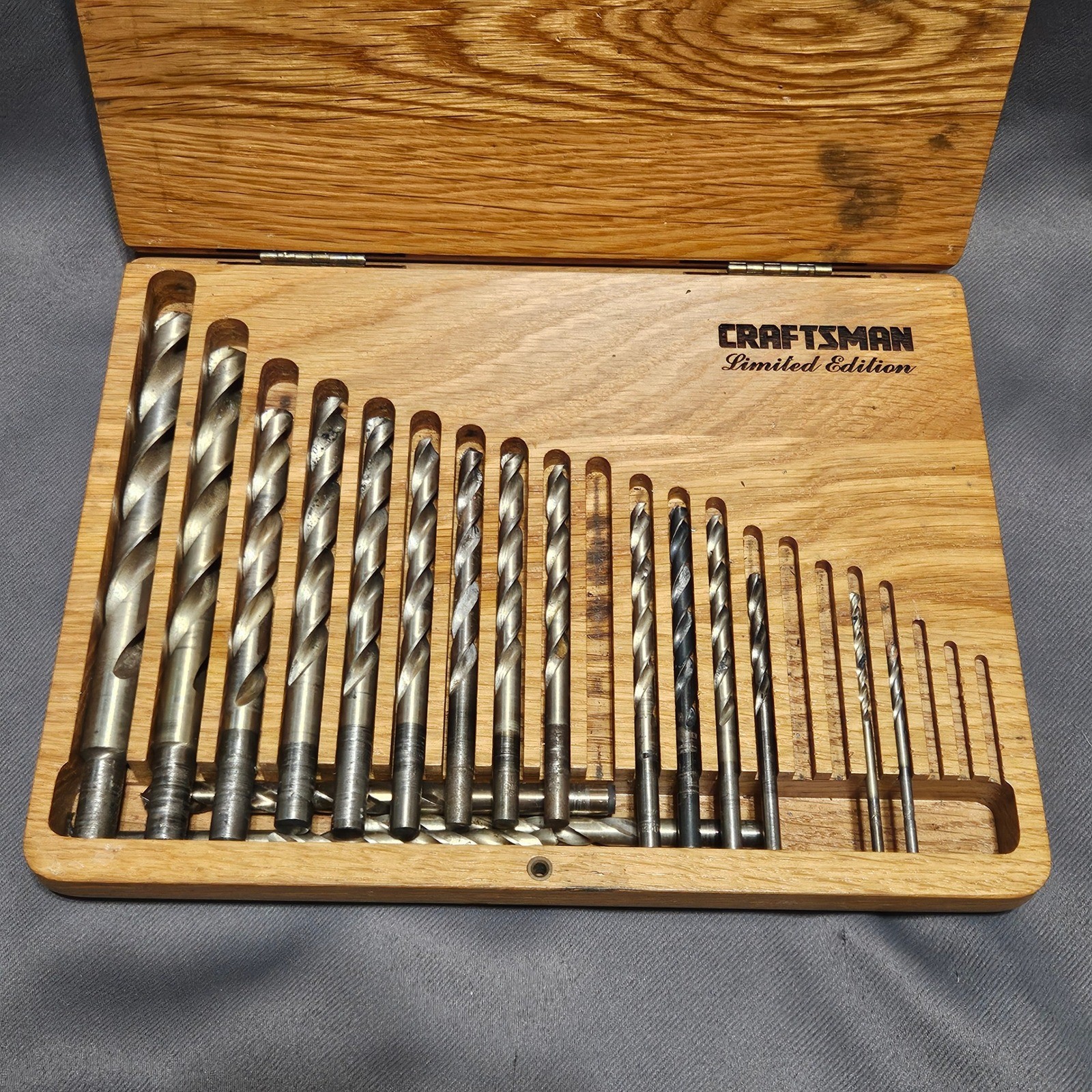 Vintage Craftsman Limited Edition Drill Bit Set Oak Wood Case Quality Lifetime