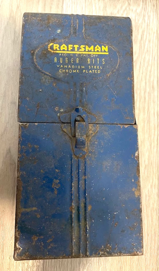 Vtg Craftsman Auger Bit Set Vanadium steel chrome Used blue metal display case