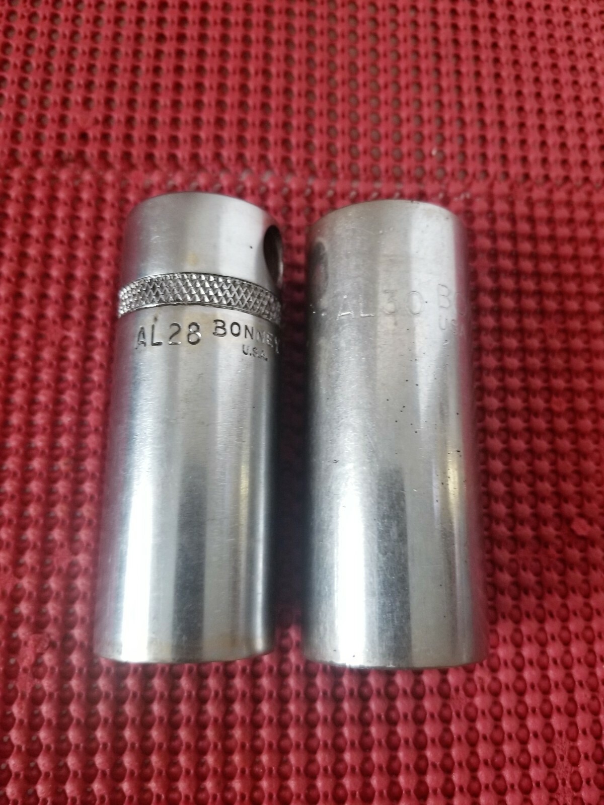 2 VINTAGE BONNEY 1/2″ DR DEEP WELL 12 POINT SOCKETS, AL30 15/16″ & AL28 7/8″ USA