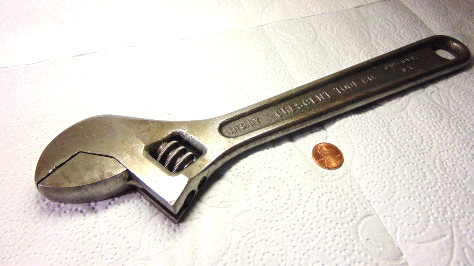 Antique CRESCENT TOOL CO. 12″ Wide Head Adjustable Wrench Jamestown N. Y. USA
