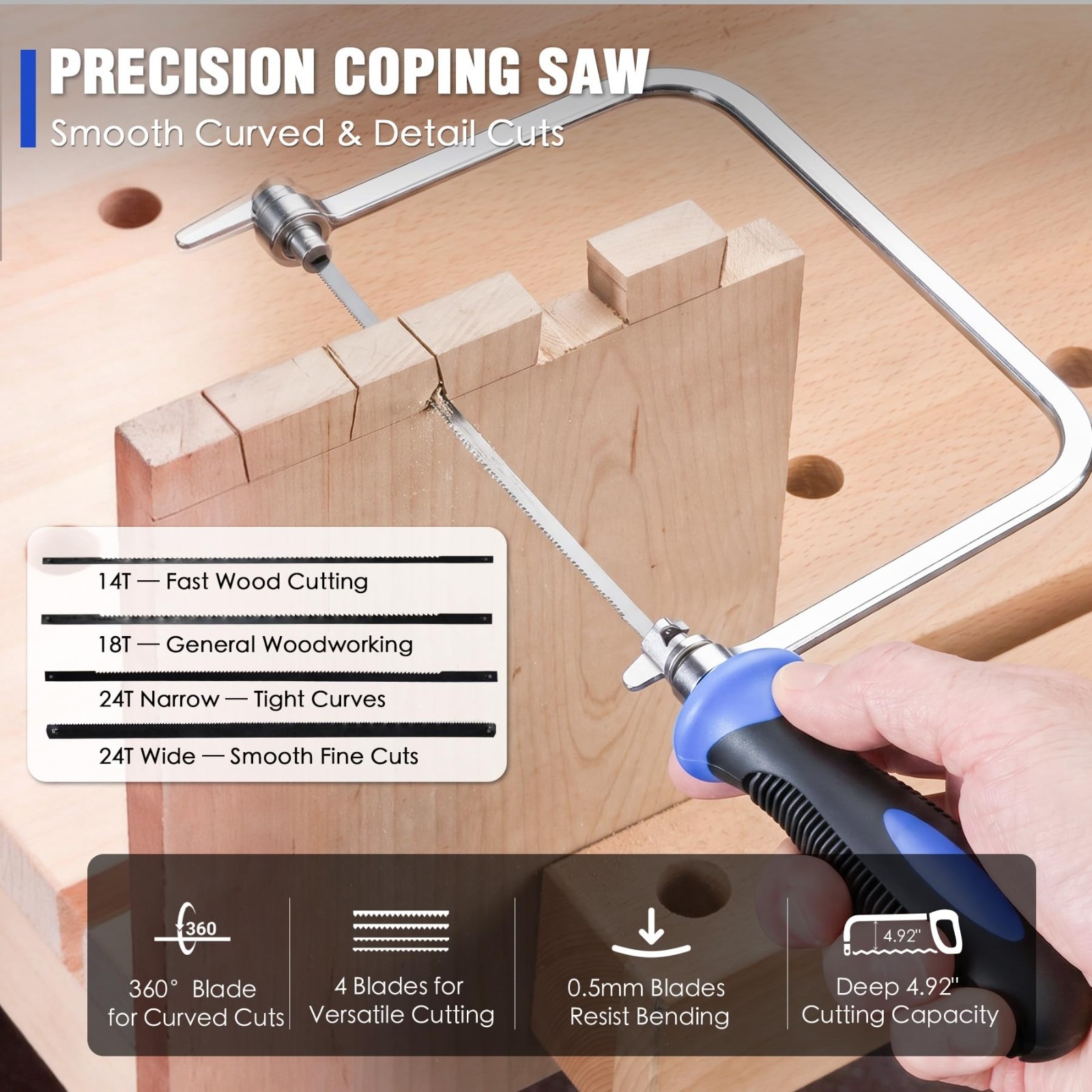 6PCS Precision Woodworking Tool Set – Dovetail Saw, Coping Saw, Chisels & T-Beve