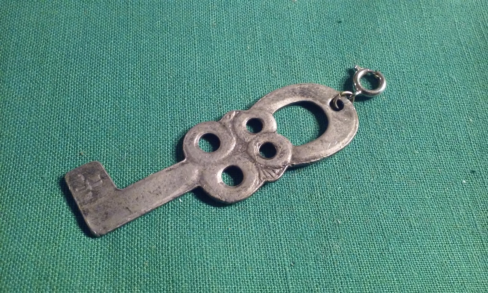 Unusual Flat Skeleton Key-Like Heraldic Cross Pendant Fob Clutch