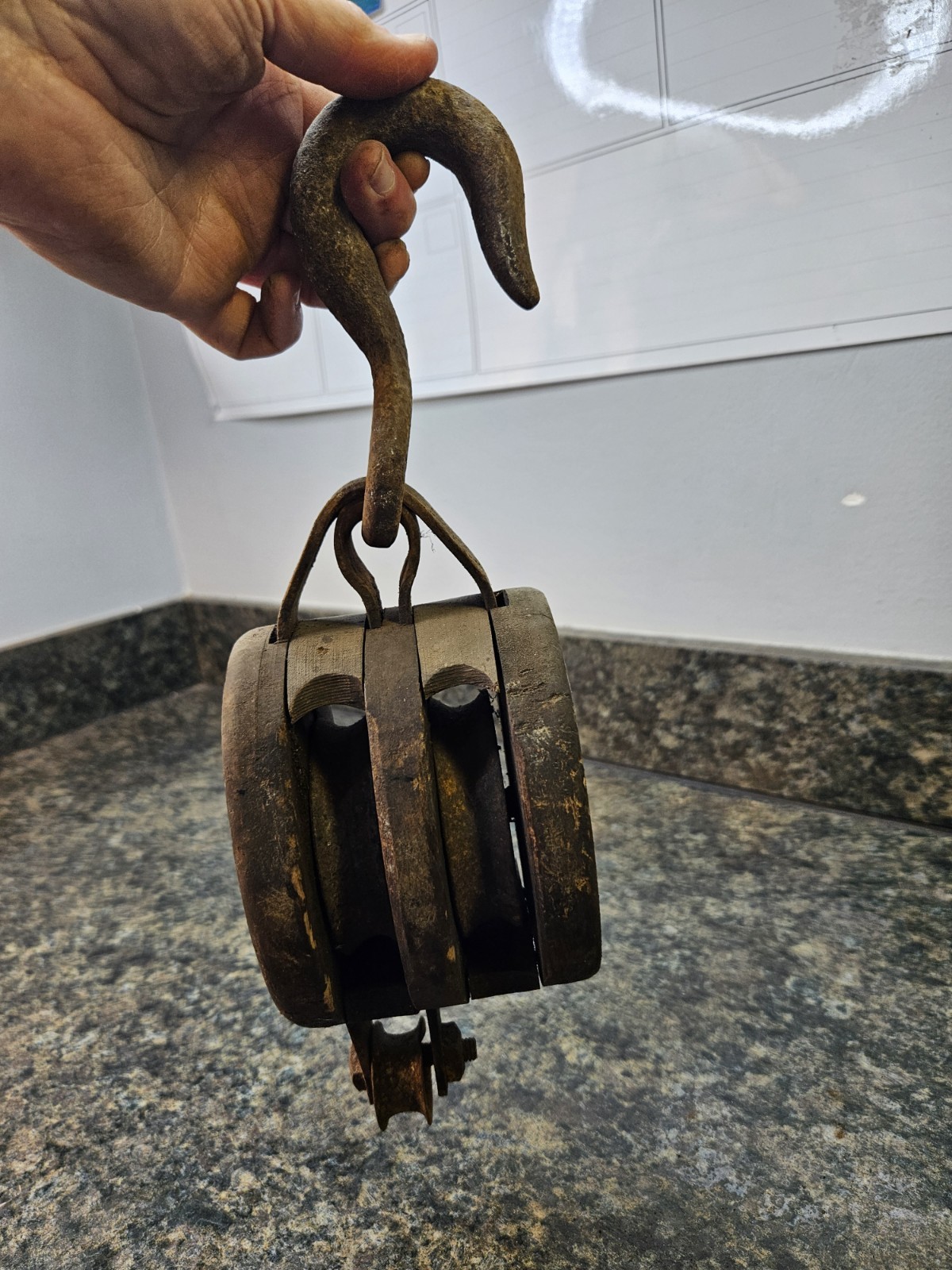 Vintage Boston & Lockport Wooden Double Block & Tackle Roller Bushed Pulley (106