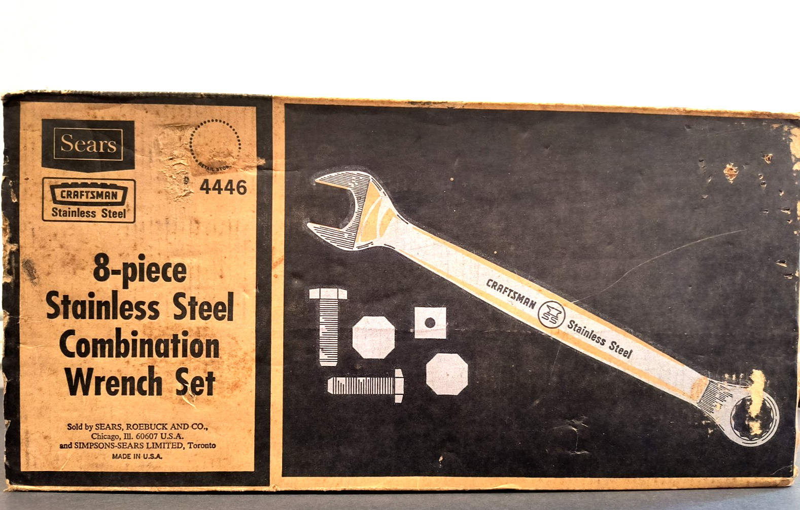 SEARS CRAFTSMAN RARE 9-4446 NIB STAINLESS STEEL 8 pc Combo WRENCH SET/STEEL BOX