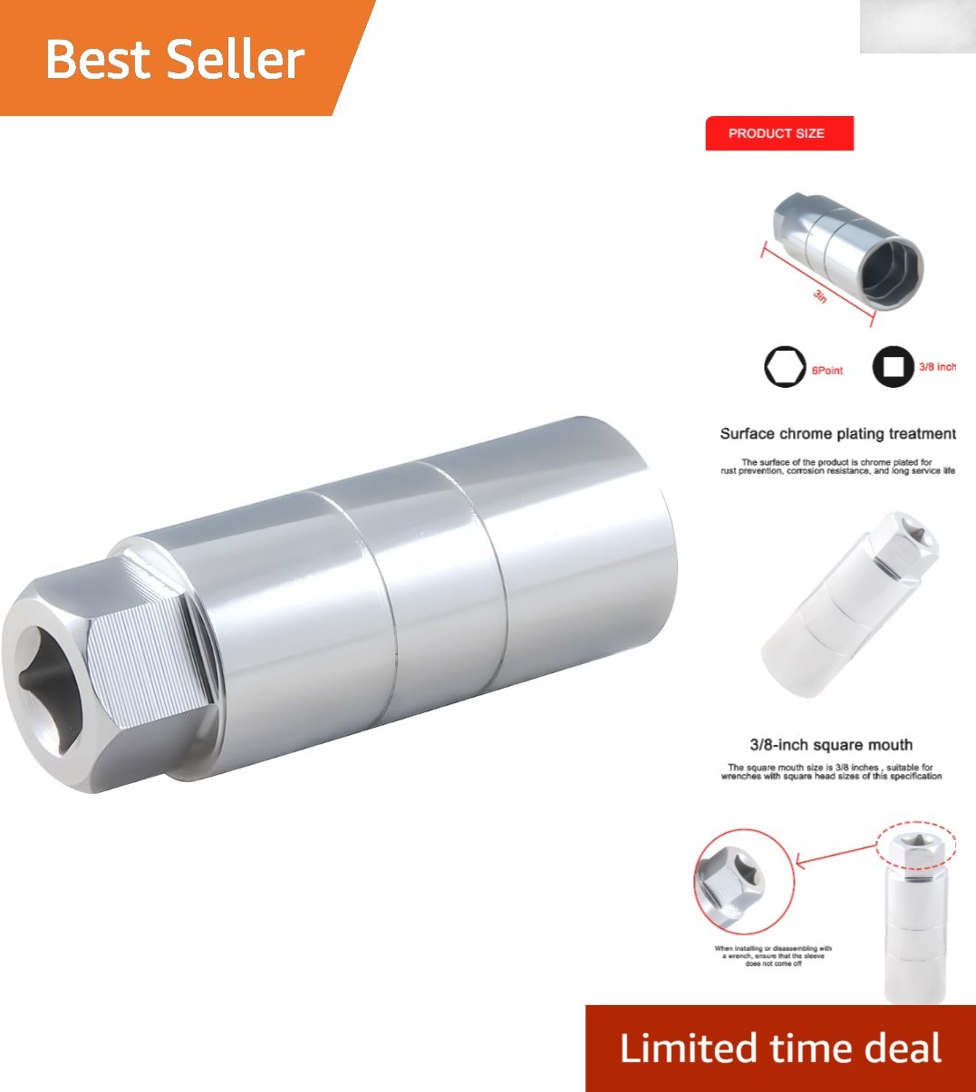 Automotive 6 Point Oil Pressure Sensor Socket – Durable Alloy Steel, 2.95 Inches