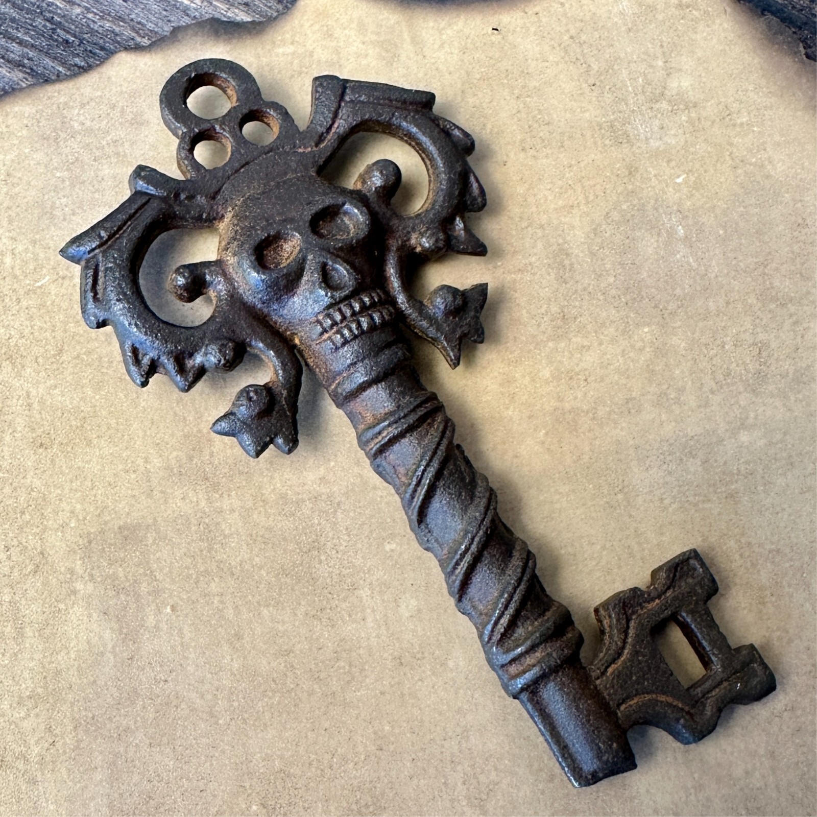 Pirate Skull Key Fancy Ornate Victorian Design With Antique Distressed Finish
