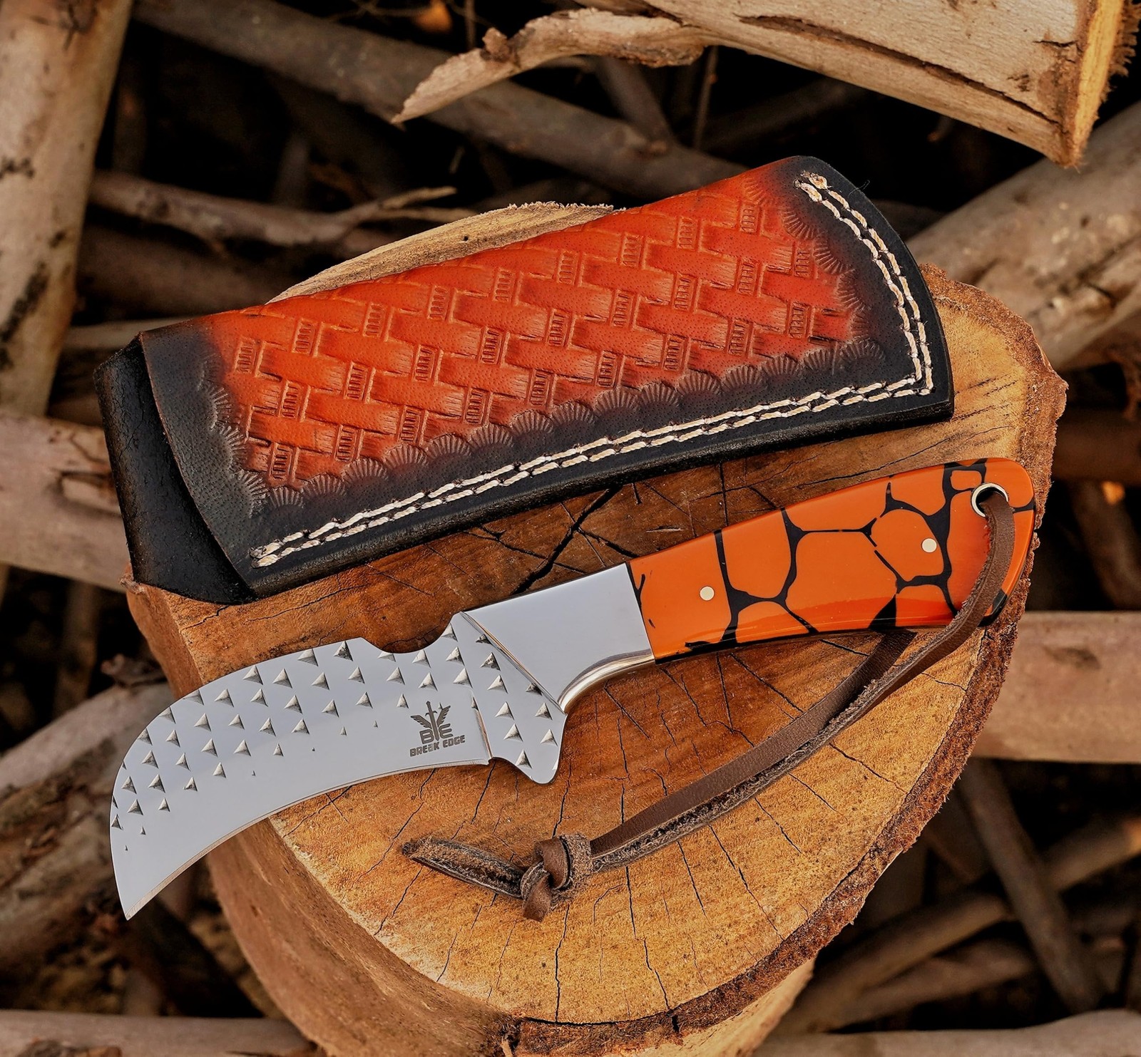 Farrier Rasp Steel Hawkbill Knife, Fixed Blade Full Tang, Leather Sheath, Wir…