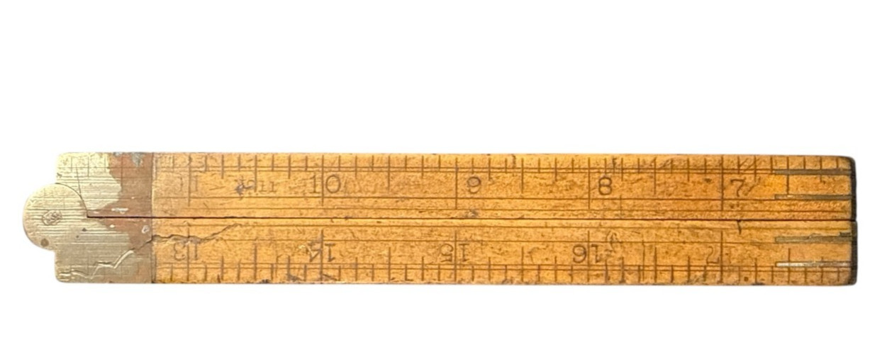 Vintage H. Chapin No.11 folding wood and brass 24 inch ruler