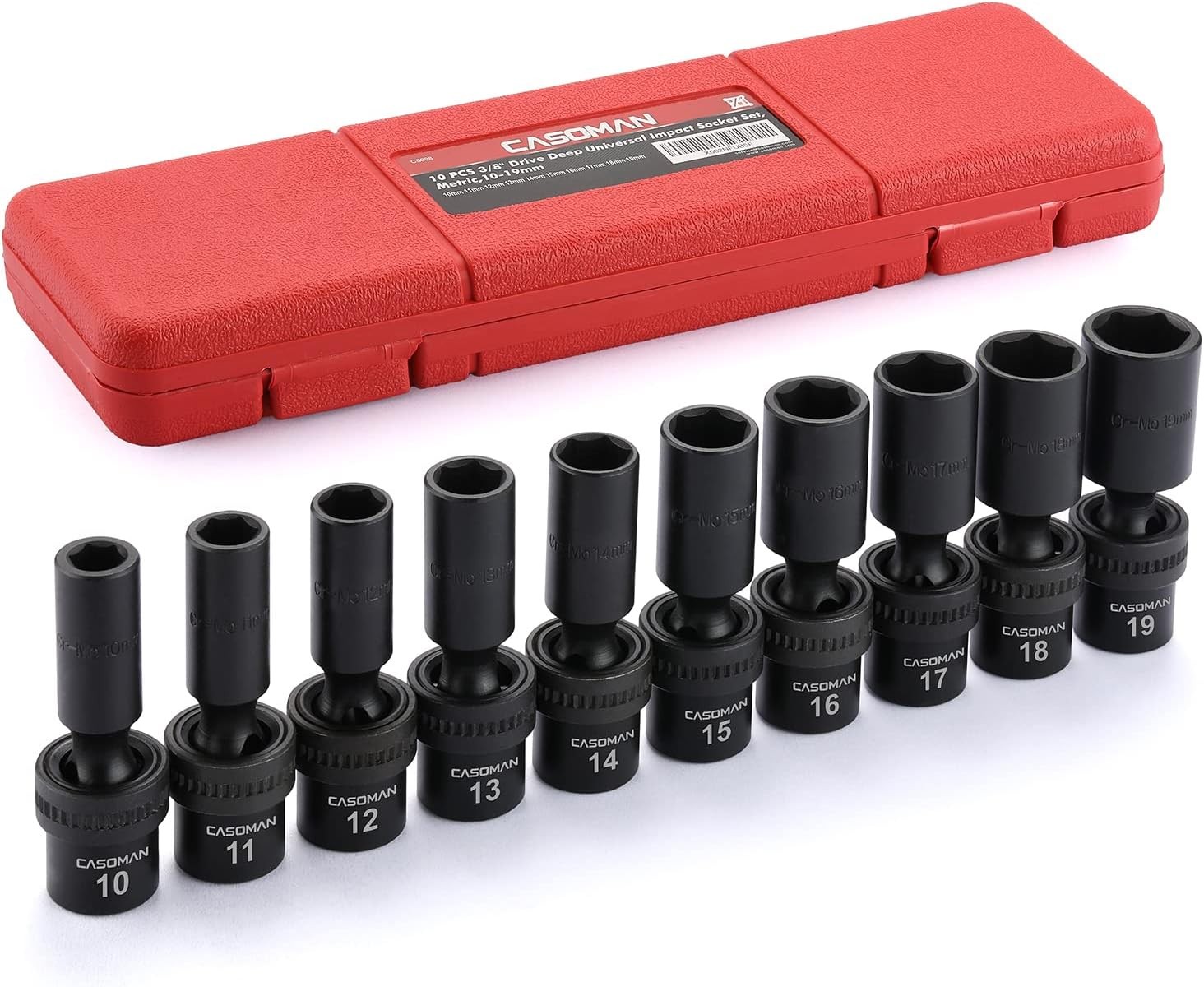 10 PCS 3/8″ Drive Deep Standard Universal Impact Socket Set 6 Point CR-MO Metric