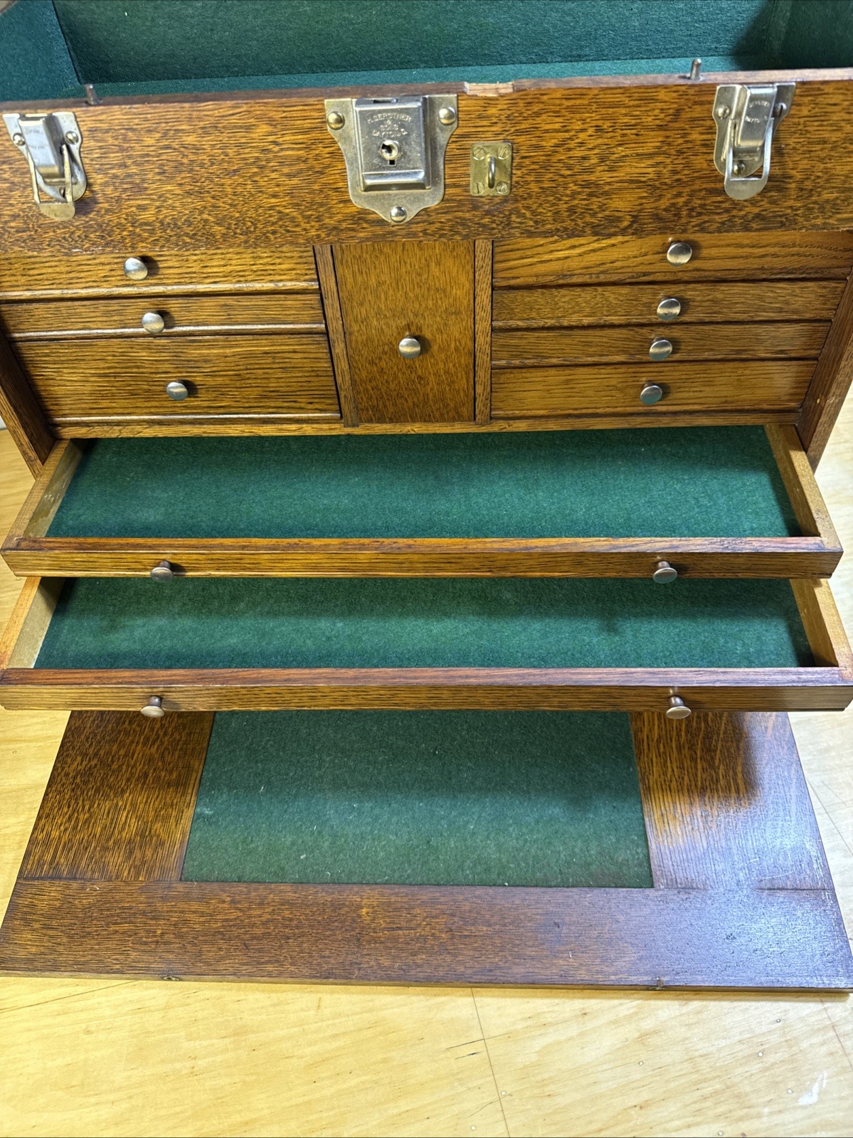 Vintage H Gerstner & Sons Dayton Ohio Machinist Tool Chest 11 Wood Oak Drawer