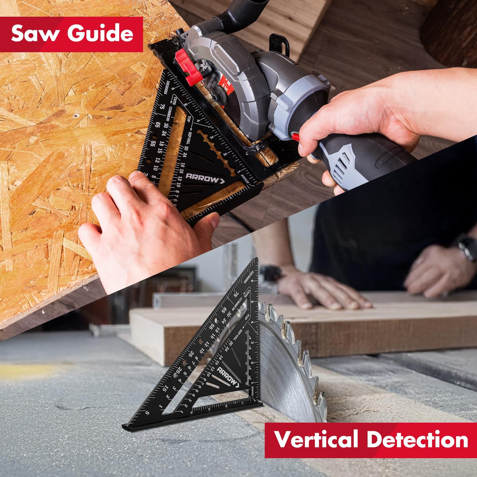 Arrow Aluminum Alloy Carpenter Square, 7-Inch Rafter Square Layout Black