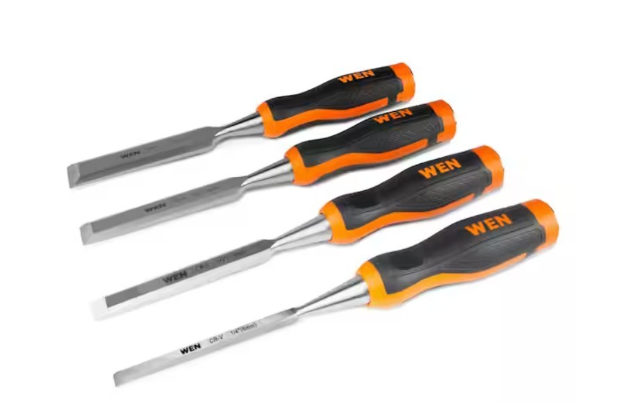 Short Blade Wood Chisel Set with Heat-Treated Carbon Steel Blades, (4-Piece)