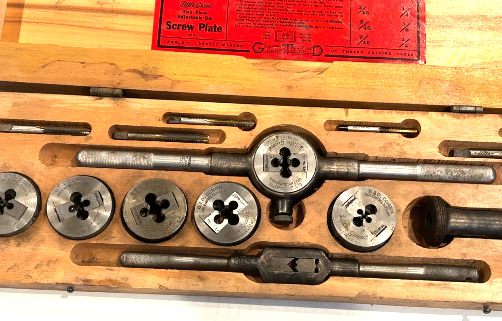 Vintage Little Giant No 0 Complete Tap Die Screw Plate Set GTD USA Wood Case