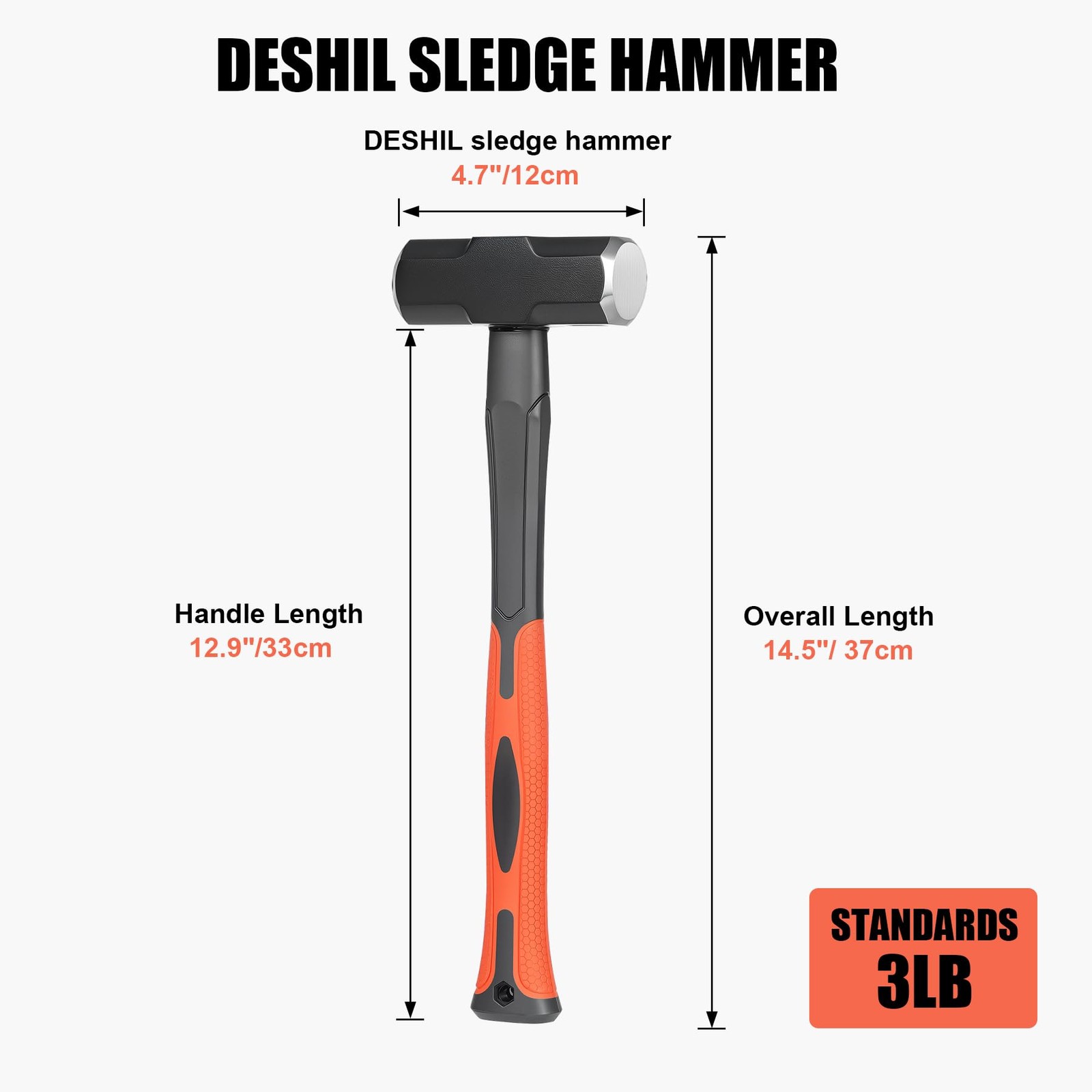 3lb Sledge Hammer – Heavy Duty Hammer, Silver, Natural Wood